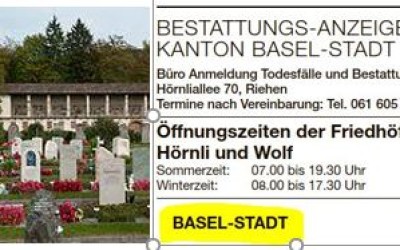 Forderung: BaZ und bz sollen Bestattungsanzeigen betr. Riehen und Bettingen wieder leserfreundlich aufführen